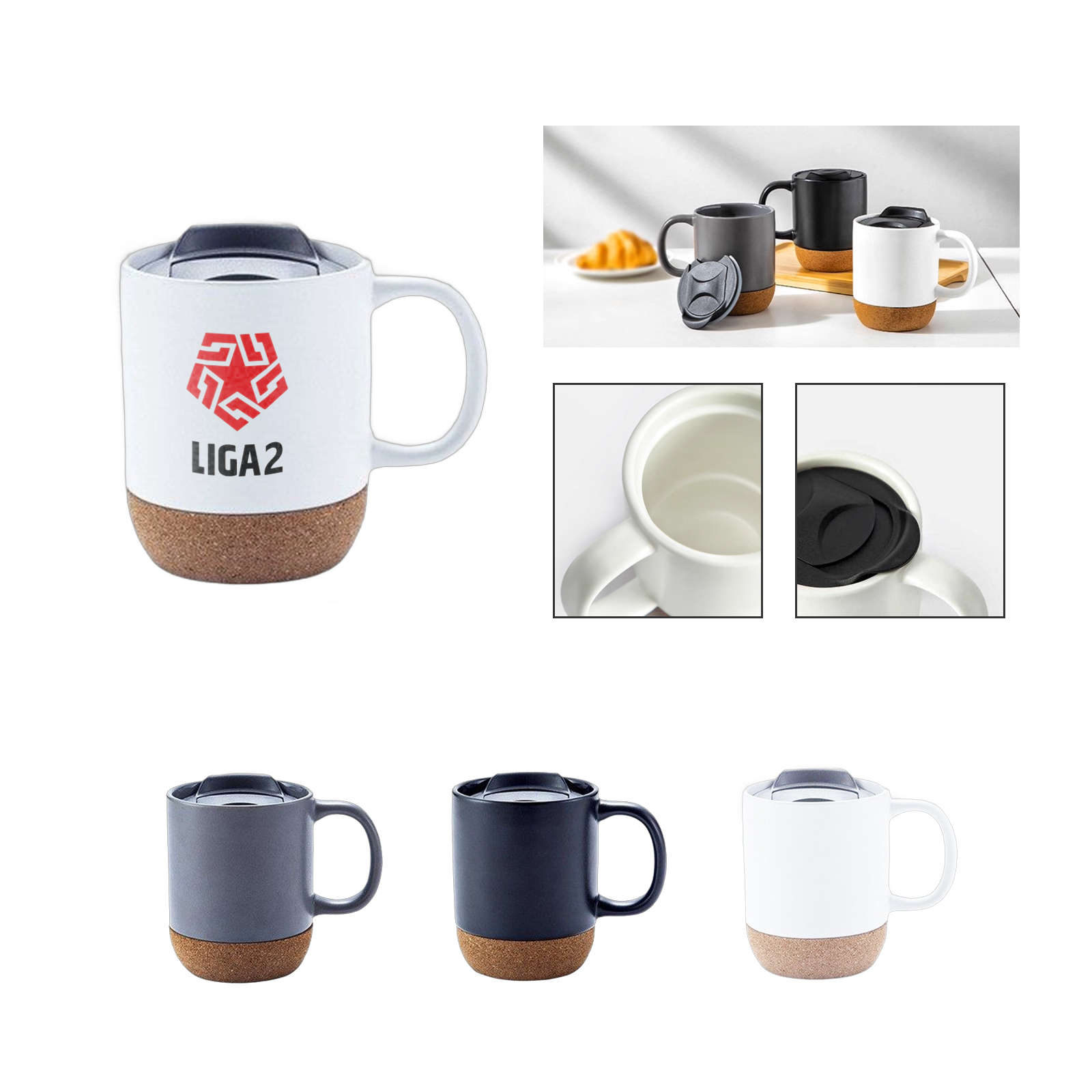 Cork-Base Ceramic Travel Mug with Lid - 12 Ounce