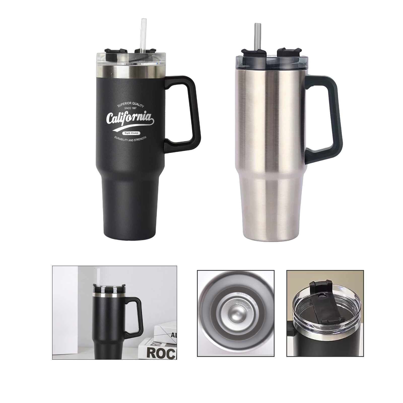 Insulated Stainless Steel Travel Mug with Straw Lid