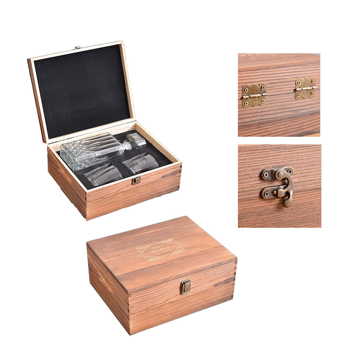 Crystal Whiskey Decanter Set with Wooden Crate